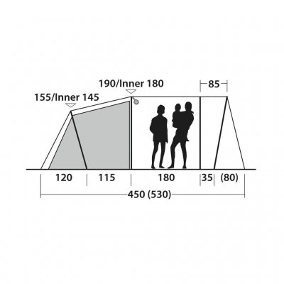 Høydeskisse for 4-personers familieteltet Outwell Birdland 4 TC