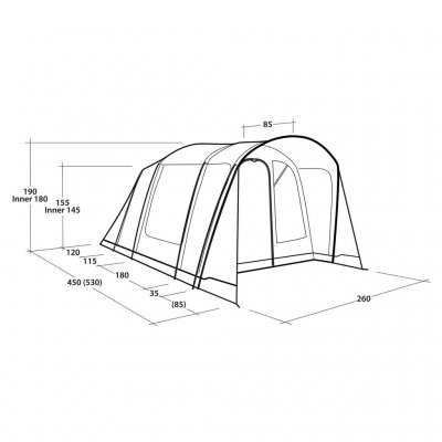Målskisse for familieteltet Outwell Birdland 4 TC