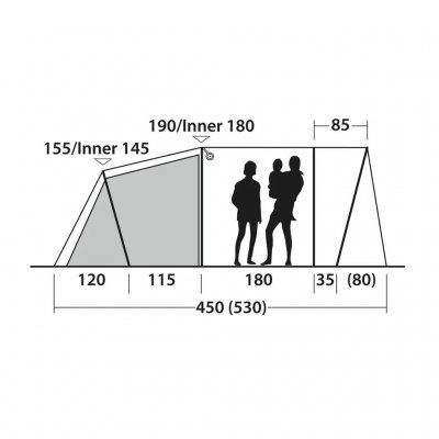 Høydeskisse for 4-personers familieteltet Outwell Durango 4.