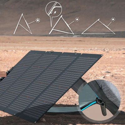 Justera vinkeln på solpanelen via dragkedjor på stativet.