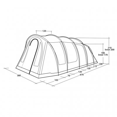 Målskisse for familieteltet Outwell Edmonds 6 TC
