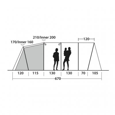 Høydeskisse for 6-personers familieteltet Outwell Edmonds 6 TC