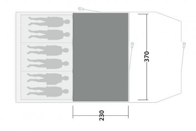 Teltteppet dekker hele oppholdsrommet i familieteltet Durango / Birdland 4 TC