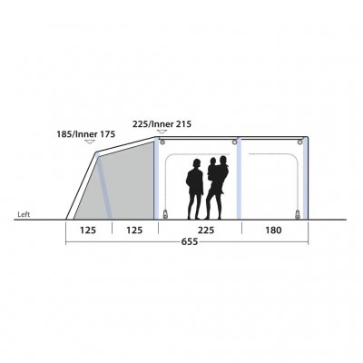 Høydemål for familieteltet Outwell Iowa 5 Air.