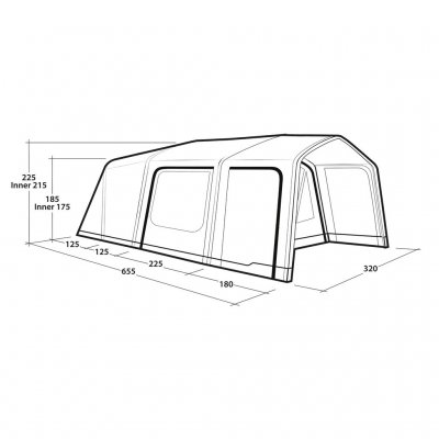 Dimensjoner på Outwell Iowa 5 Air familieteltet
