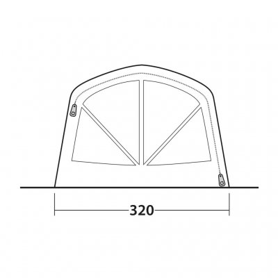 Skisse for fronten av Outwell Iowa 5 Air familieteltet