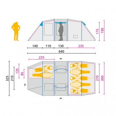 Måttskiss för Jack Wolfskin Travel Lodge RT tält