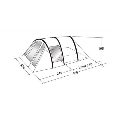 Måttskiss för familjetältet Aspen 500 från Outwell