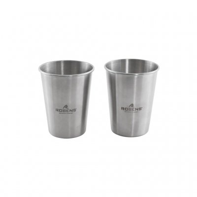 Sett med 2 kopper/drikkeglass i rustfritt stål.