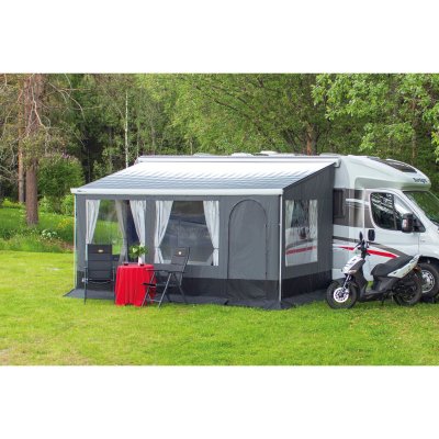 Sidor och front med dörr från Svenska Tält som passar husbilsmarkiser.