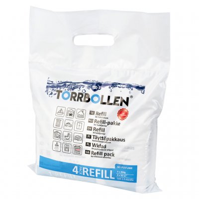 Refill 4-pakning brukt sammen med Torrbollen Original Moisture Absorber.