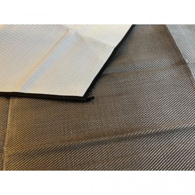 Tältmattan har olika färg på respektive sida.