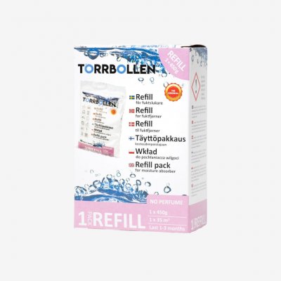 Refill 1-pakning brukt sammen med Torrbollen Original Moisture Absorber.